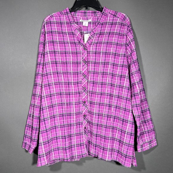 NWT Allison Daley Button Down Plaid Pink Shirt Size XL - Picture 2 of 11